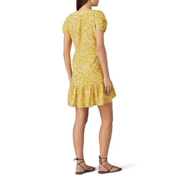 Wish Golden Bloom Dress Women's Medium Yellow Mini V-Neck Puff Sleeve Ruffle RTR - Picture 2 of 13